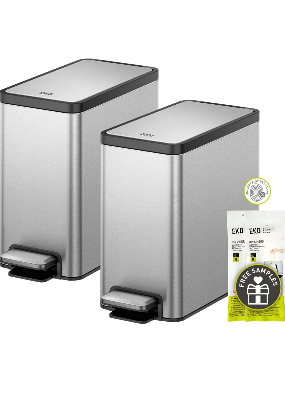 EKO Stainless Steel Pedal Bins (Set of 2) - photo 2