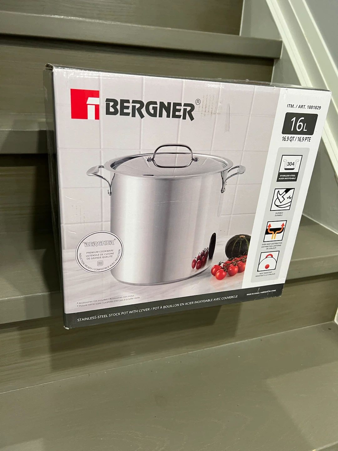BRAND NEW- Bergner Stainless-Steel Stock Pot with Cover