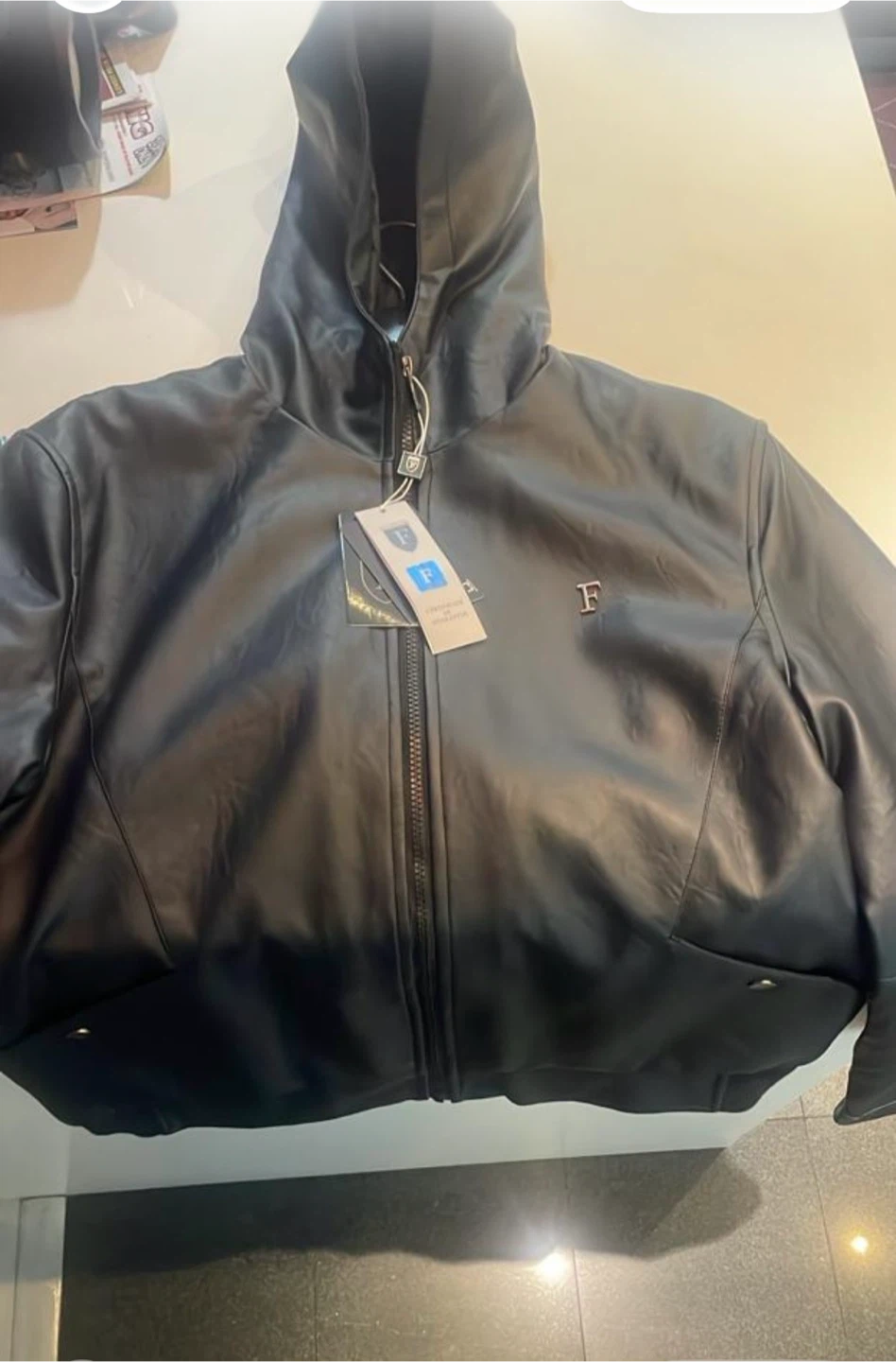 F Collections Hooded Black Leather Jacket - photo 3