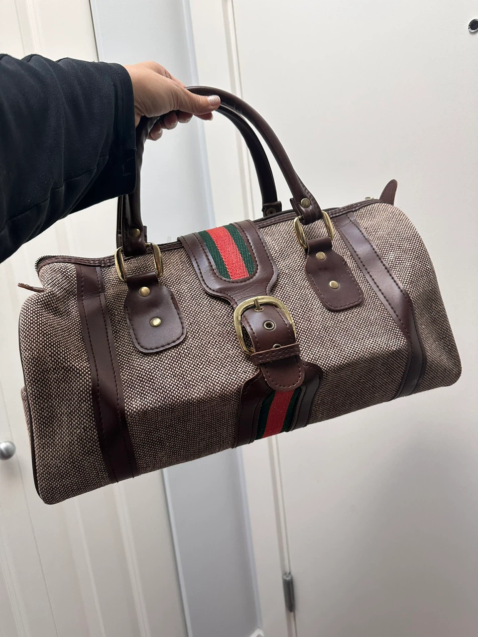 Vintage-style brown structured luggage handbag - photo 2