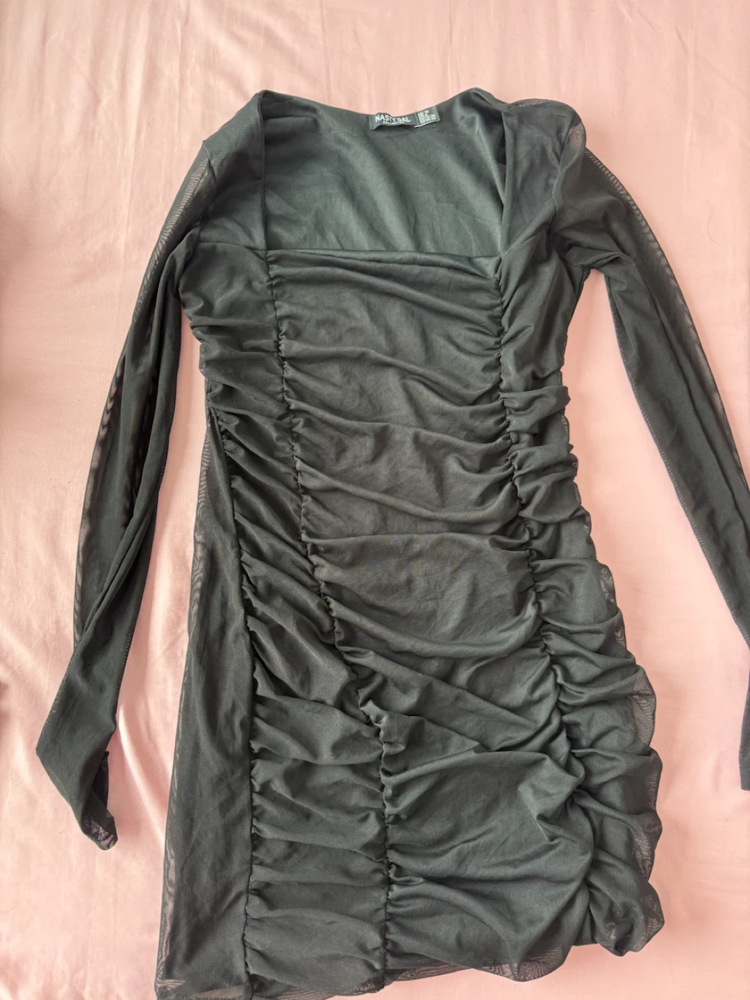 Black Ruched Mesh Dress