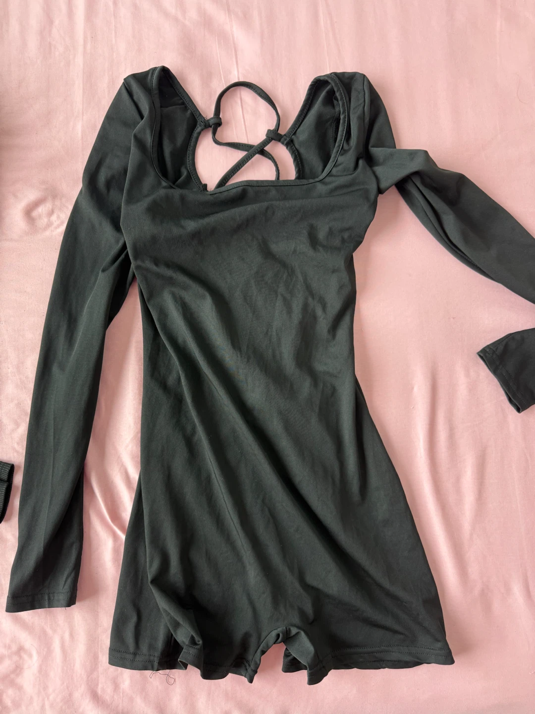 Black long sleeve lace-up romper