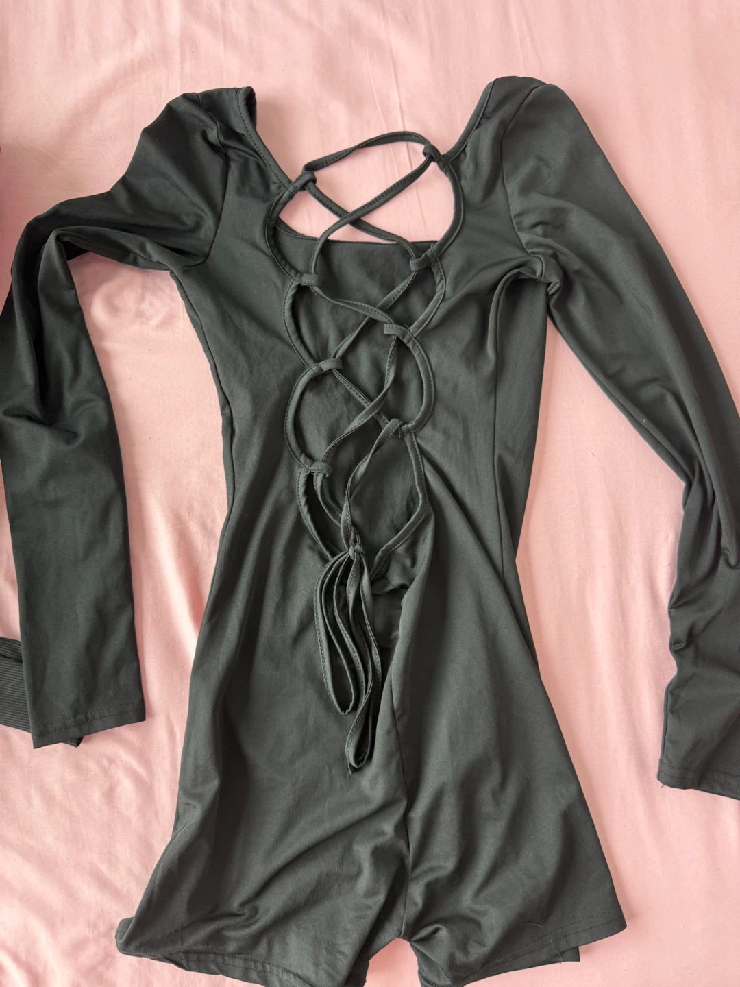 Black long sleeve lace-up romper - photo 2