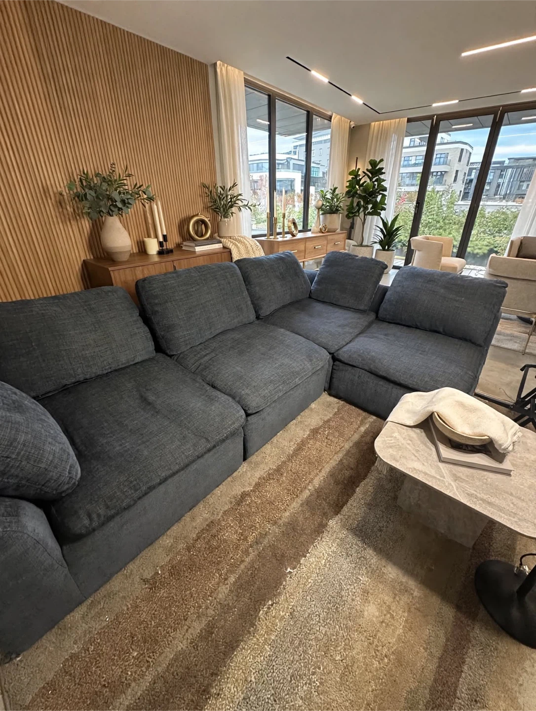 Dark Grey Fabric Sectional Sofa