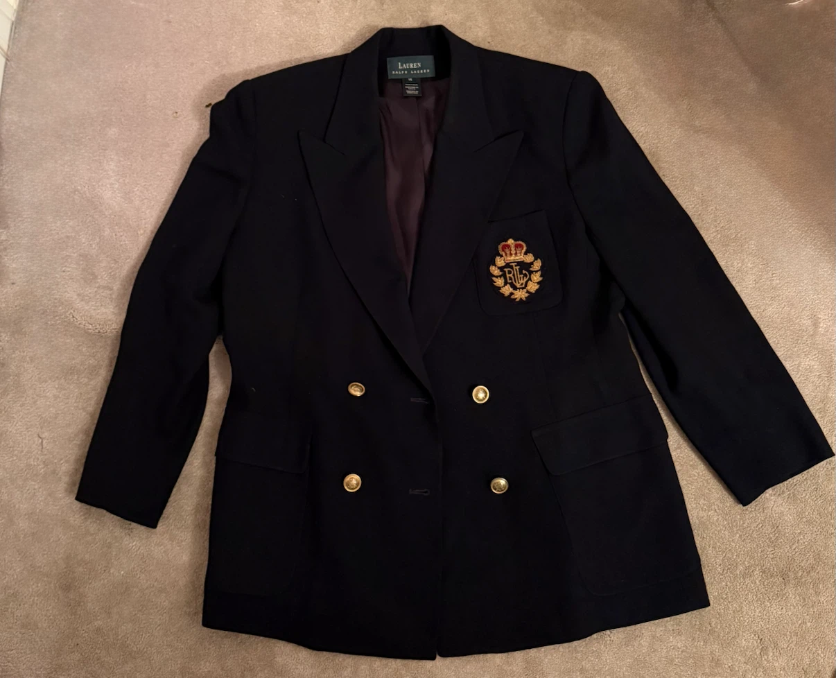 Vintage Ralph Lauren Double Breasted Blazer Jacket Embroidered