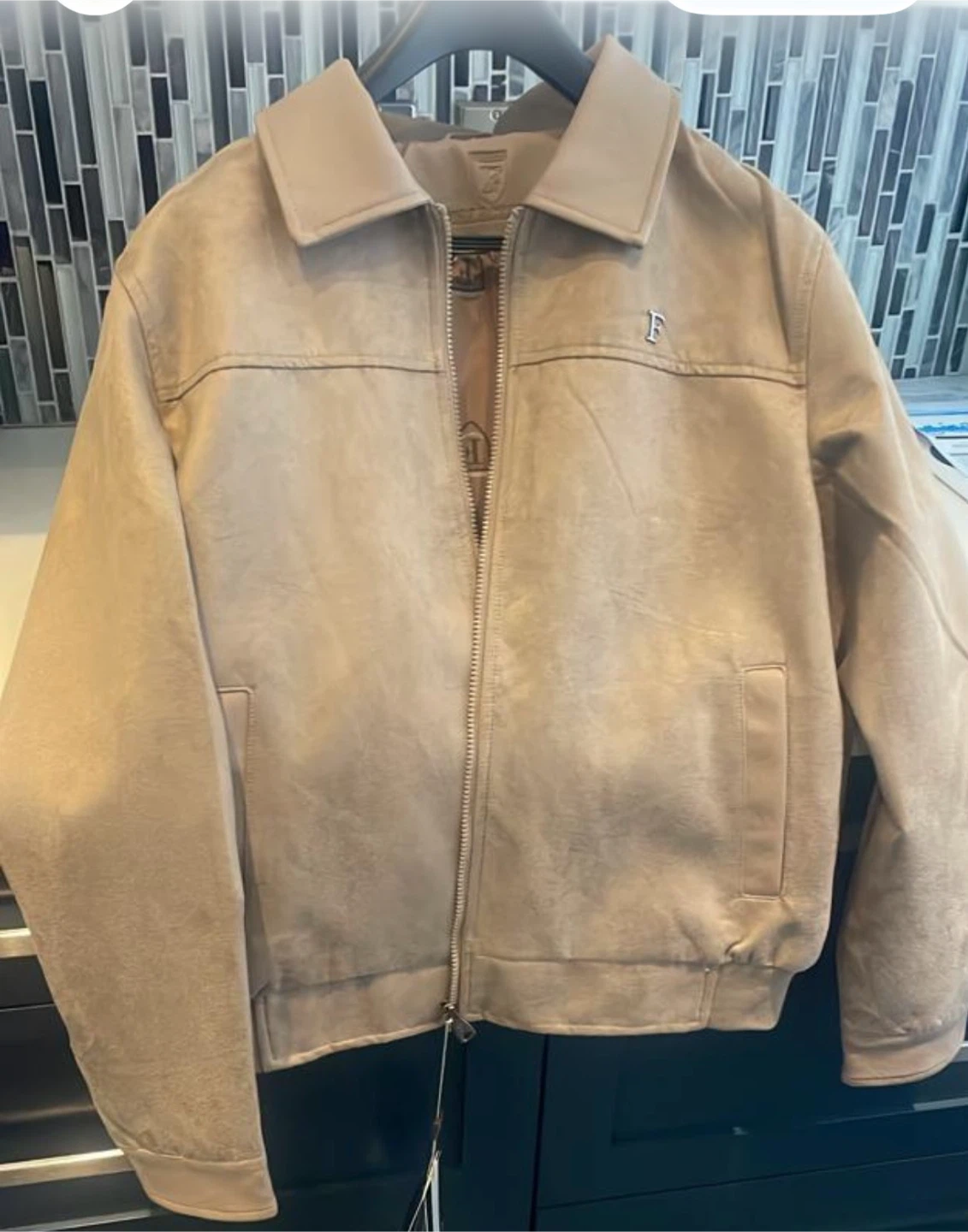 F Collections Suede Bomber Jacket - Large