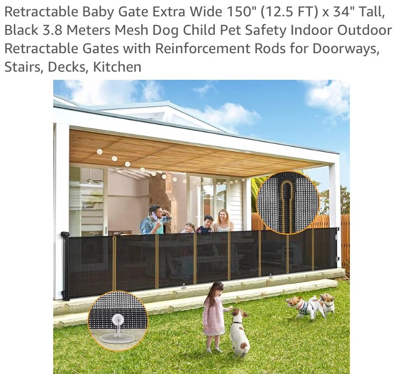 New Retractable Baby Gate Extra Wide 150" (12.5 FT) x 34"