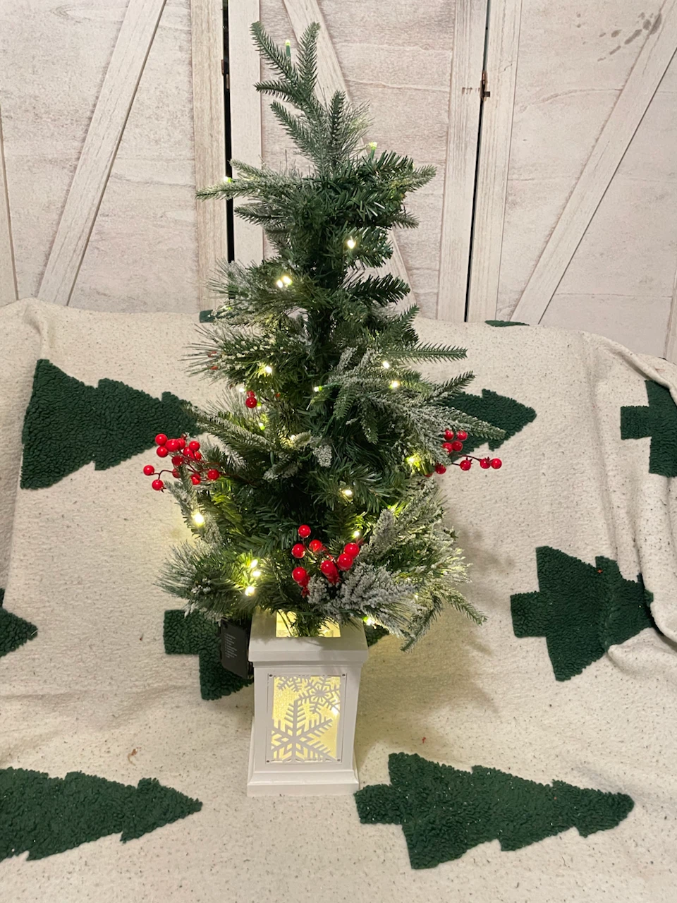 Lighted Tabletop Christmas Tree in Snowflake Lantern