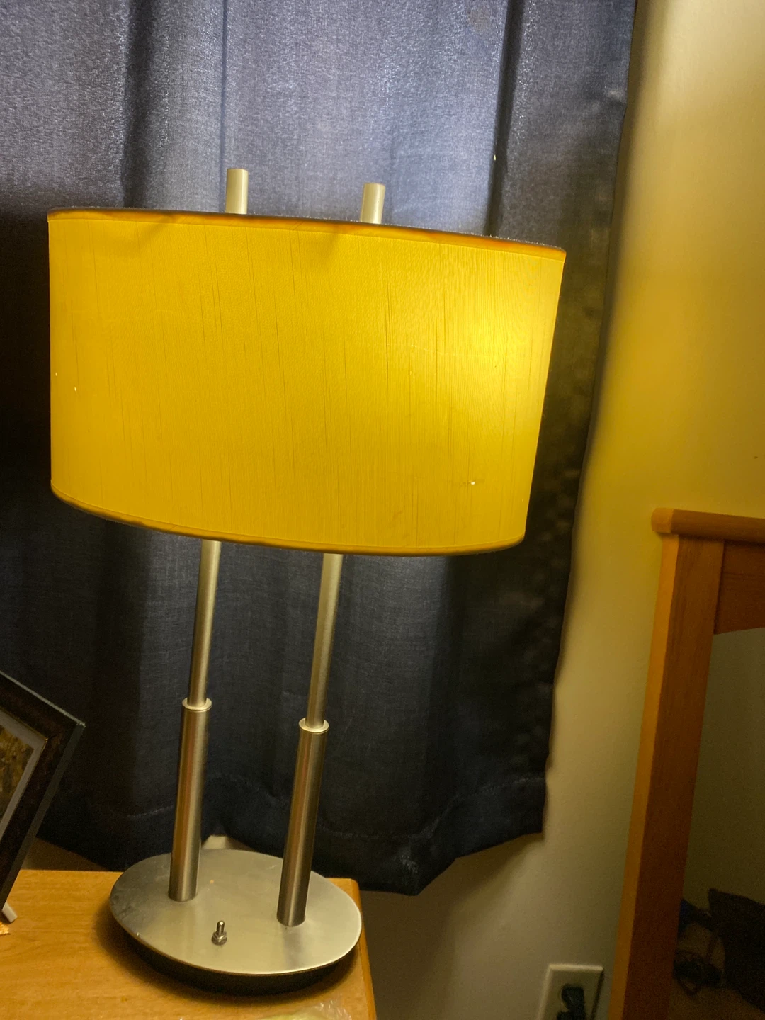 Dual Post Metal Table Lamp with Yellow Shade