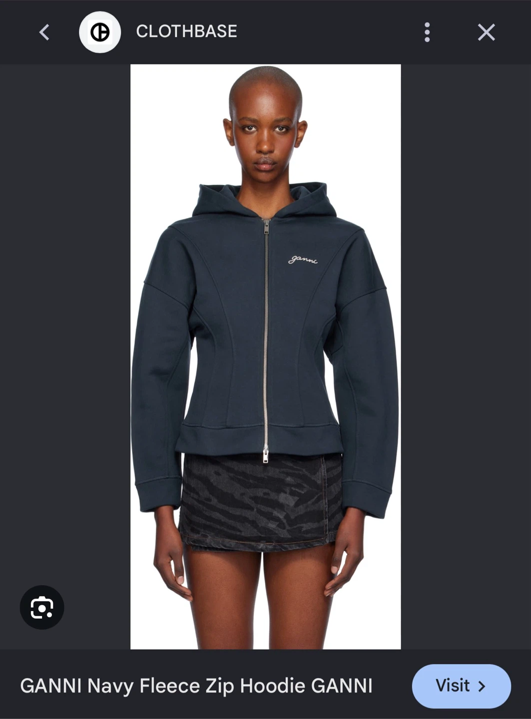 Ganni Navy Fleece Zip Hoodie