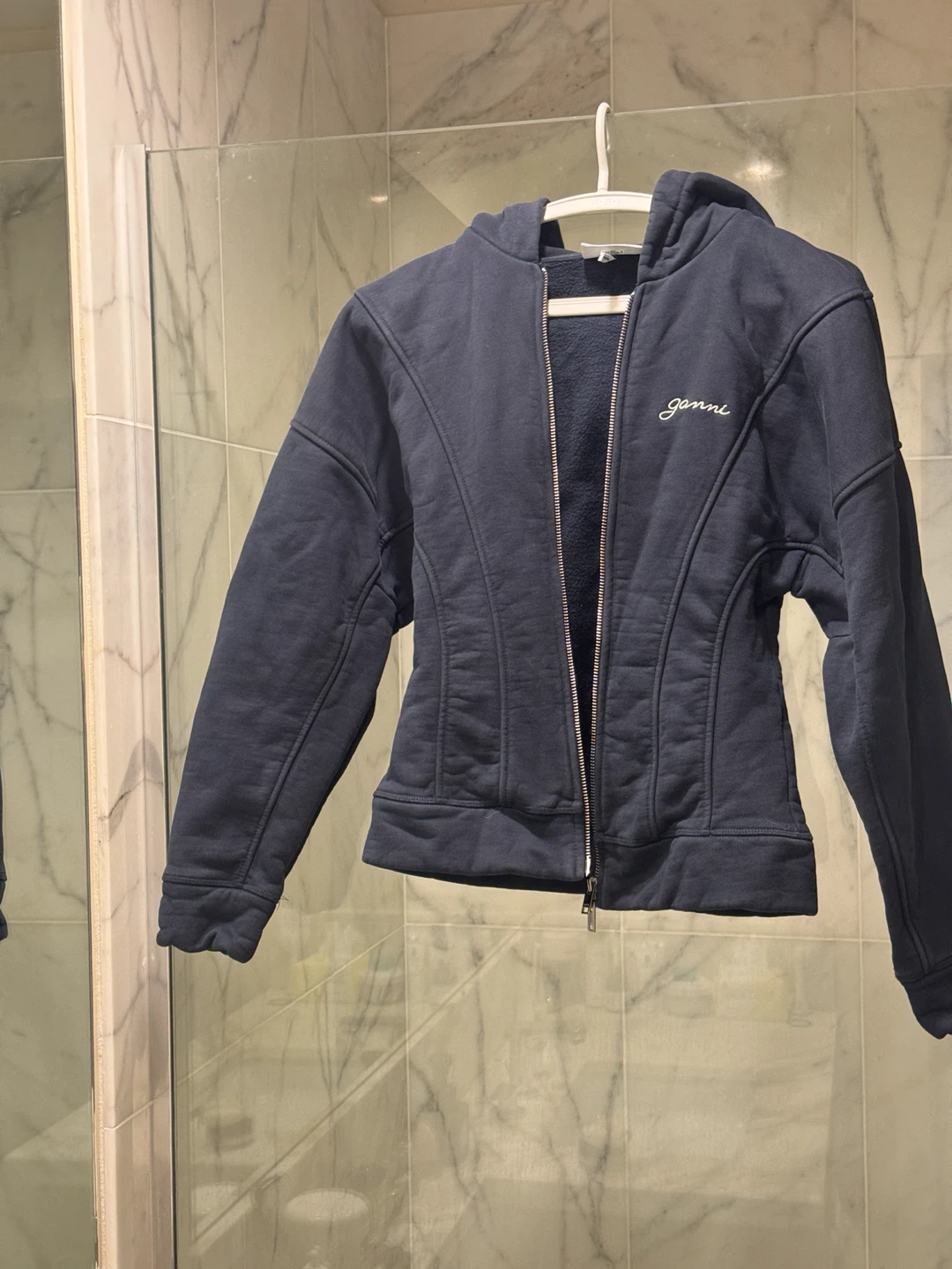 Ganni Navy Fleece Zip Hoodie - photo 3