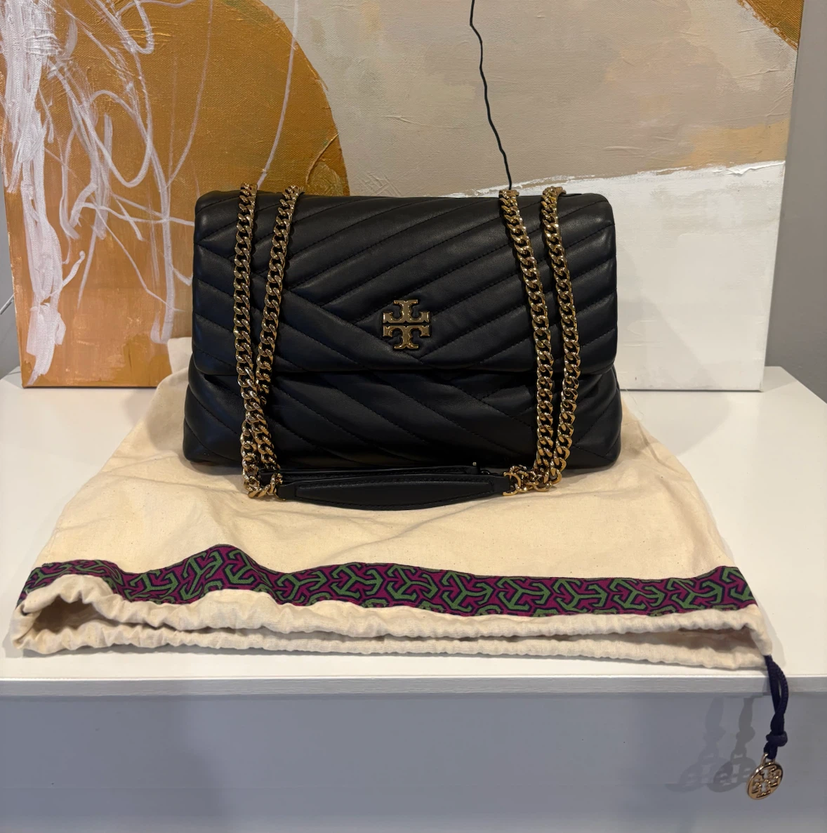 Tory Burch Kira Chevron Convertible Shoulder Bag Black Leather - photo 2