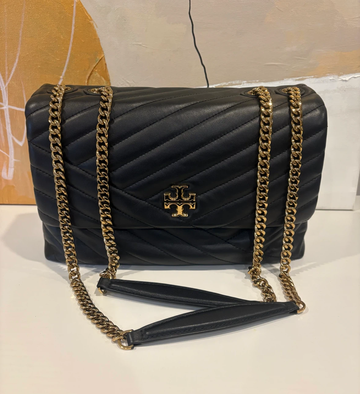 Tory Burch Kira Chevron Convertible Shoulder Bag Black Leather