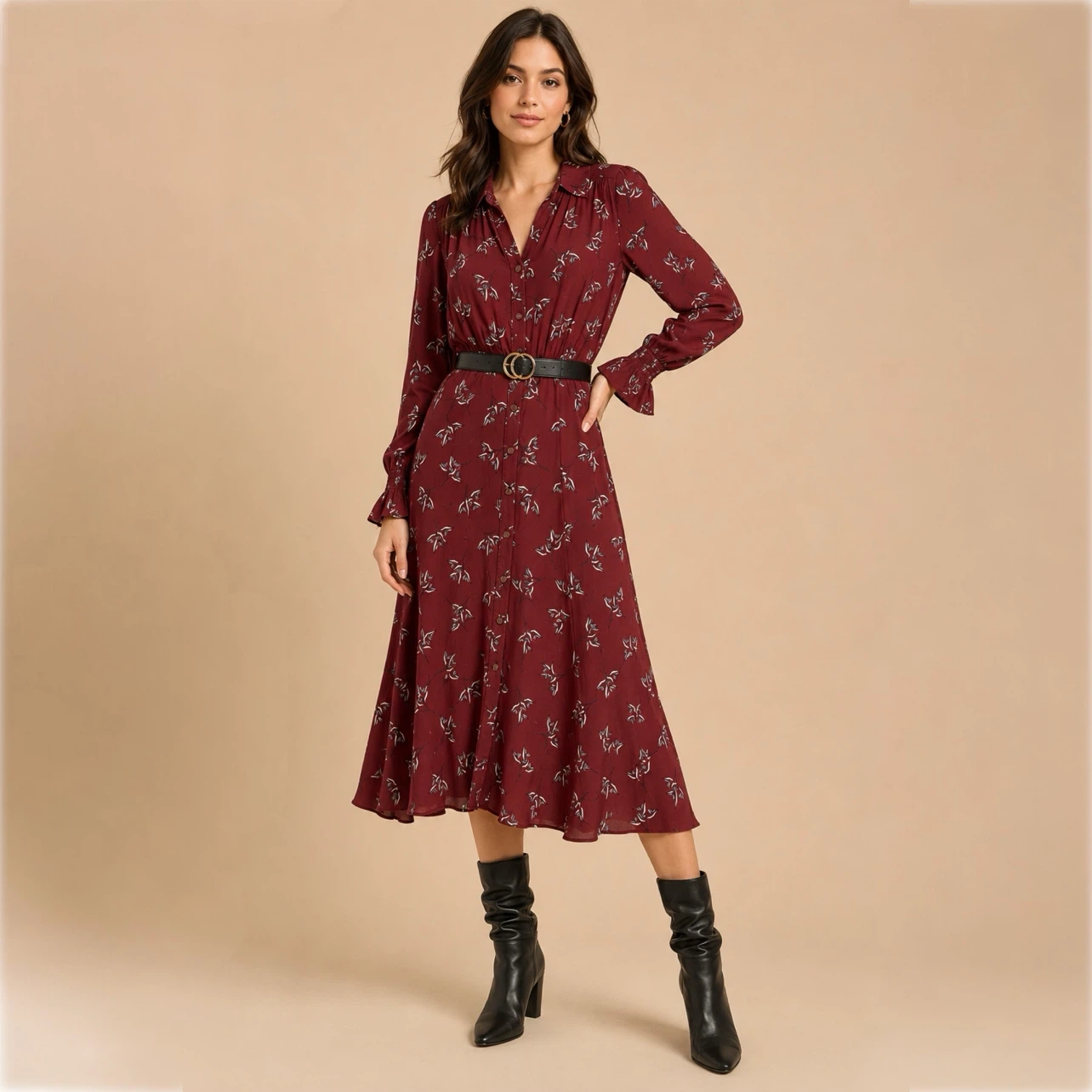 Ba&sh Lady Midi Dress in Burgundy Floral Print