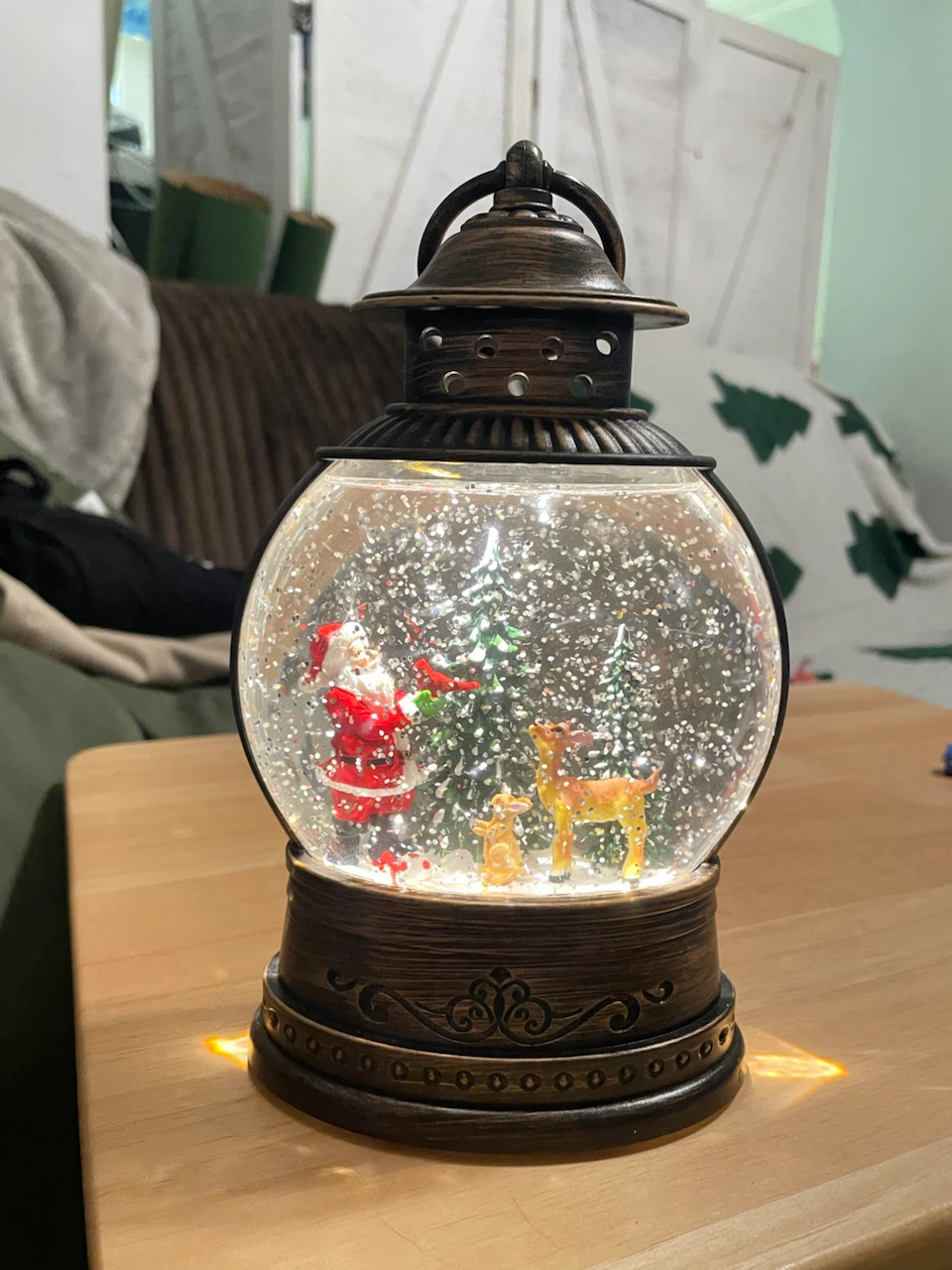 Light-Up Christmas Santa Lantern Snow Globe
