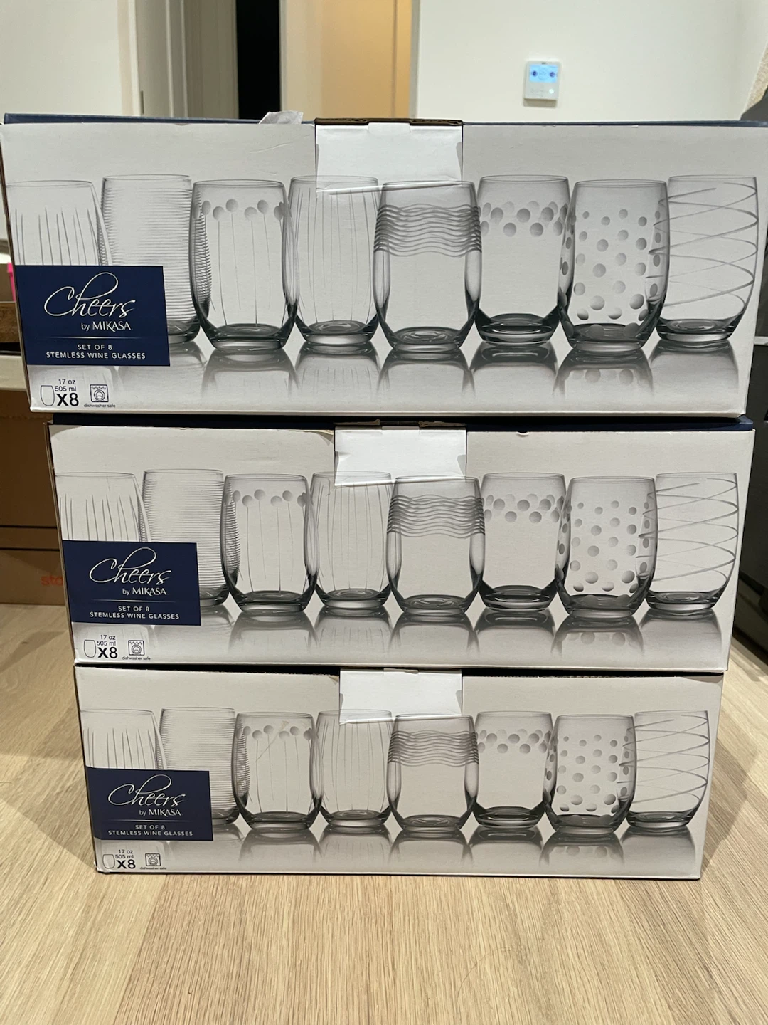 Mikasa Cheers Set of 8 Stemless Wine Glasses