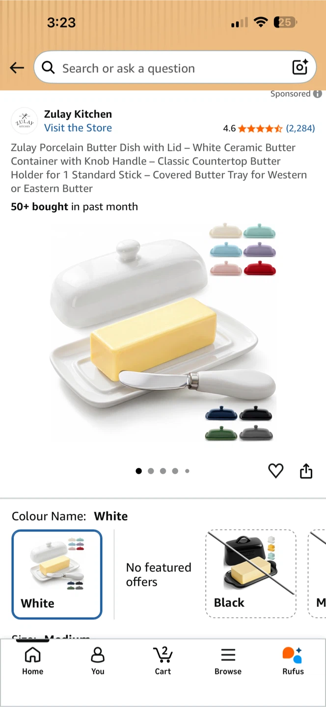 Zulay Kitchen Porcelain Butter Dish with Lid - White - photo 2
