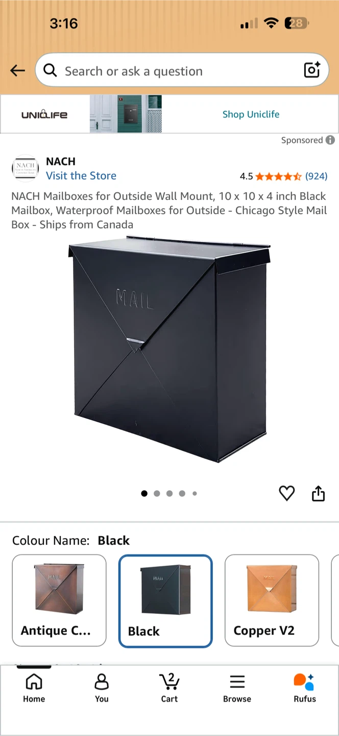 NACH Mailbox for Outside Wall Mount - Black
