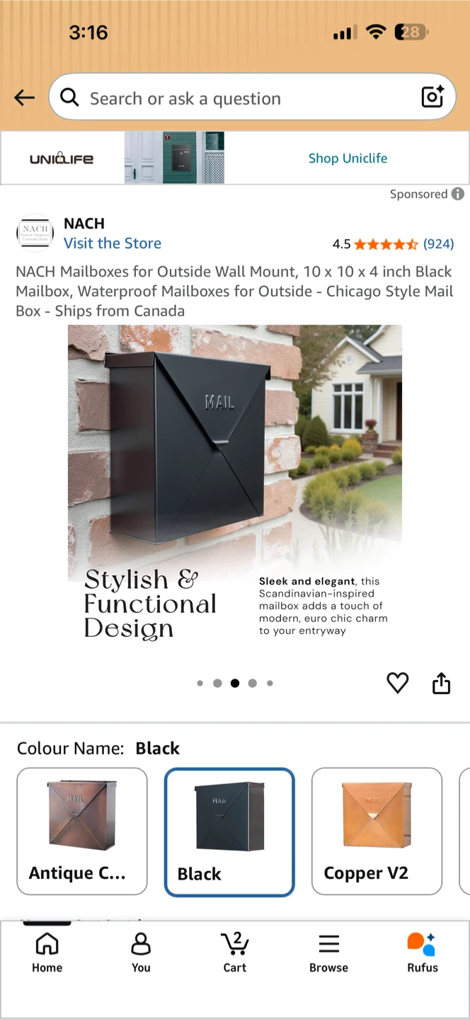 NACH Mailbox for Outside Wall Mount - Black - photo 2