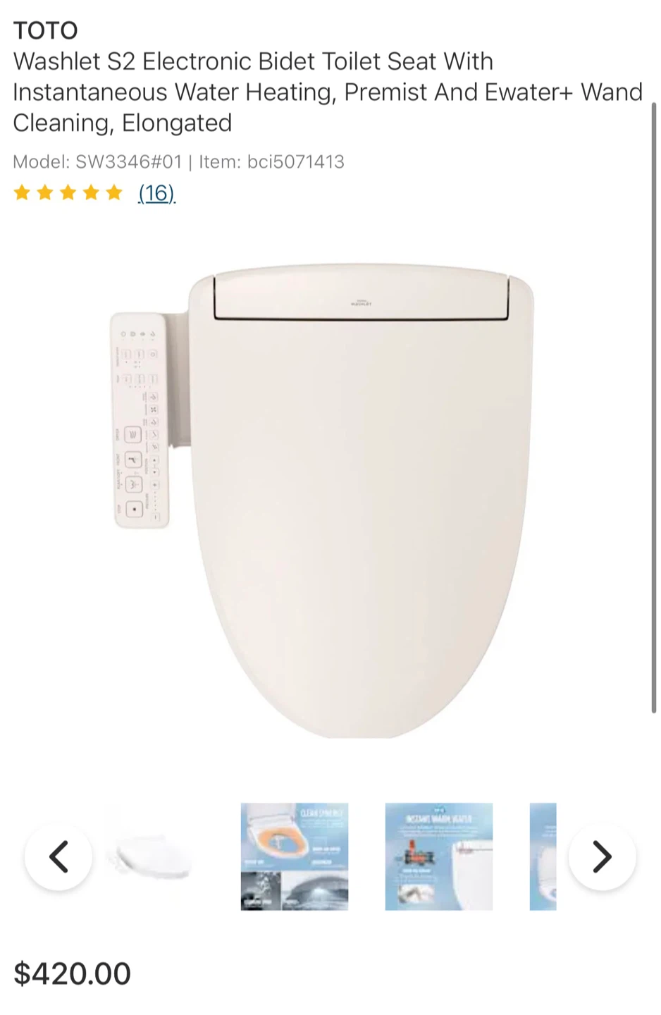 TOTO Washlet S2 Electronic Bidet Toilet Seat