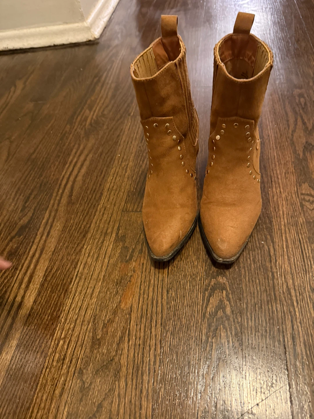 Tan Faux Suede Studded Ankle Boots - photo 2