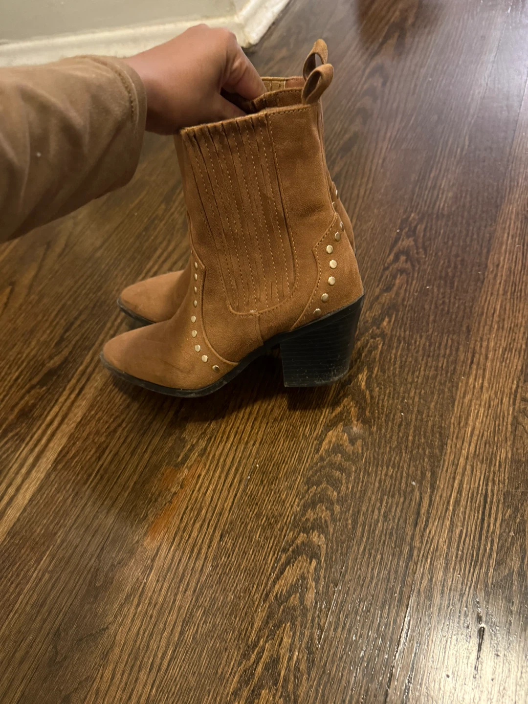 Tan Faux Suede Studded Ankle Boots - photo 3