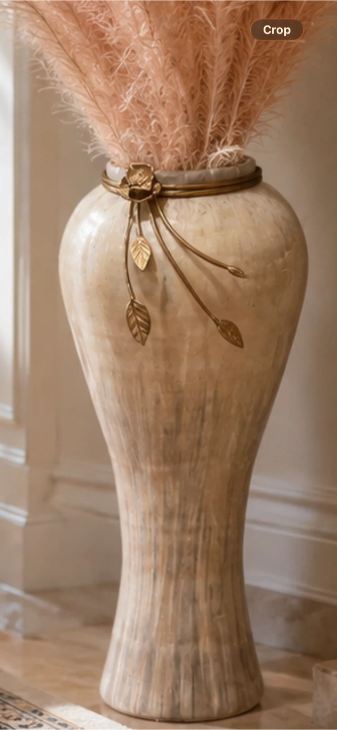 Tall Ceramic Vase with Gold Floral Accent - photo 2
