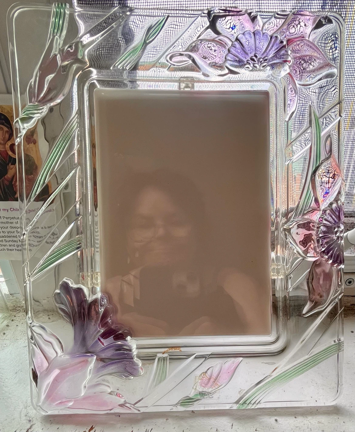 Vintage Art Nouveau Style Hand Painted Crystal Frame