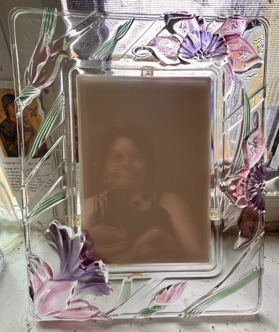 Vintage Art Nouveau Style Hand Painted Crystal Frame - photo 2