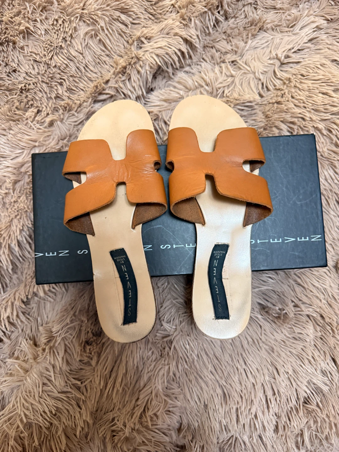 Steve Madden Brown Leather Slide Sandals