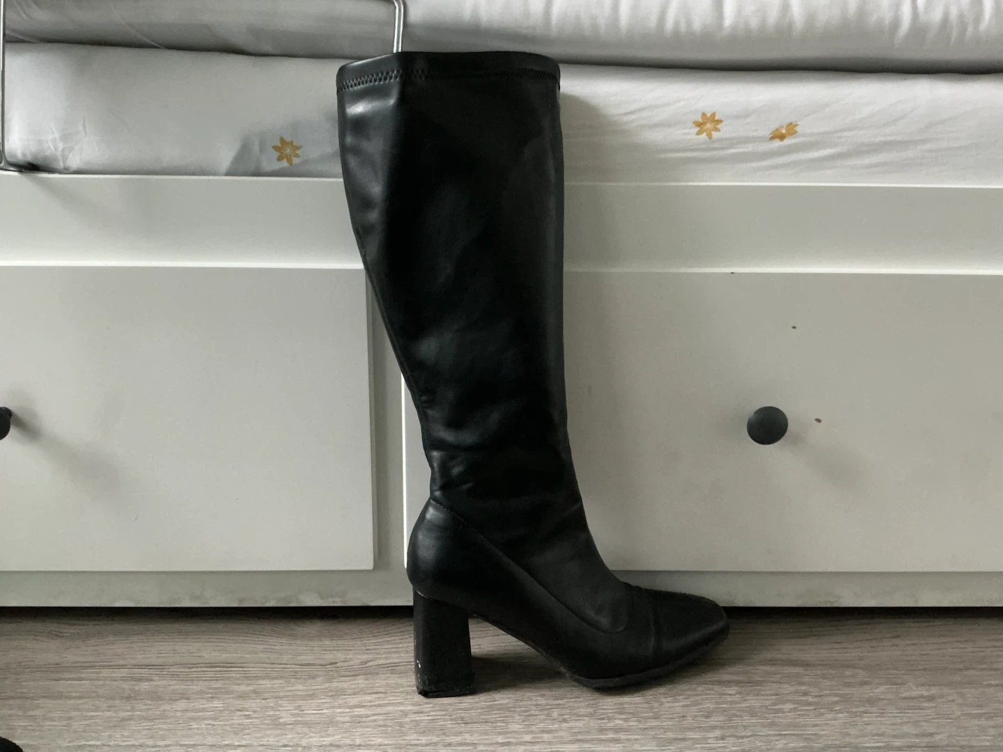 Black Knee-High Boots with Block Heel
