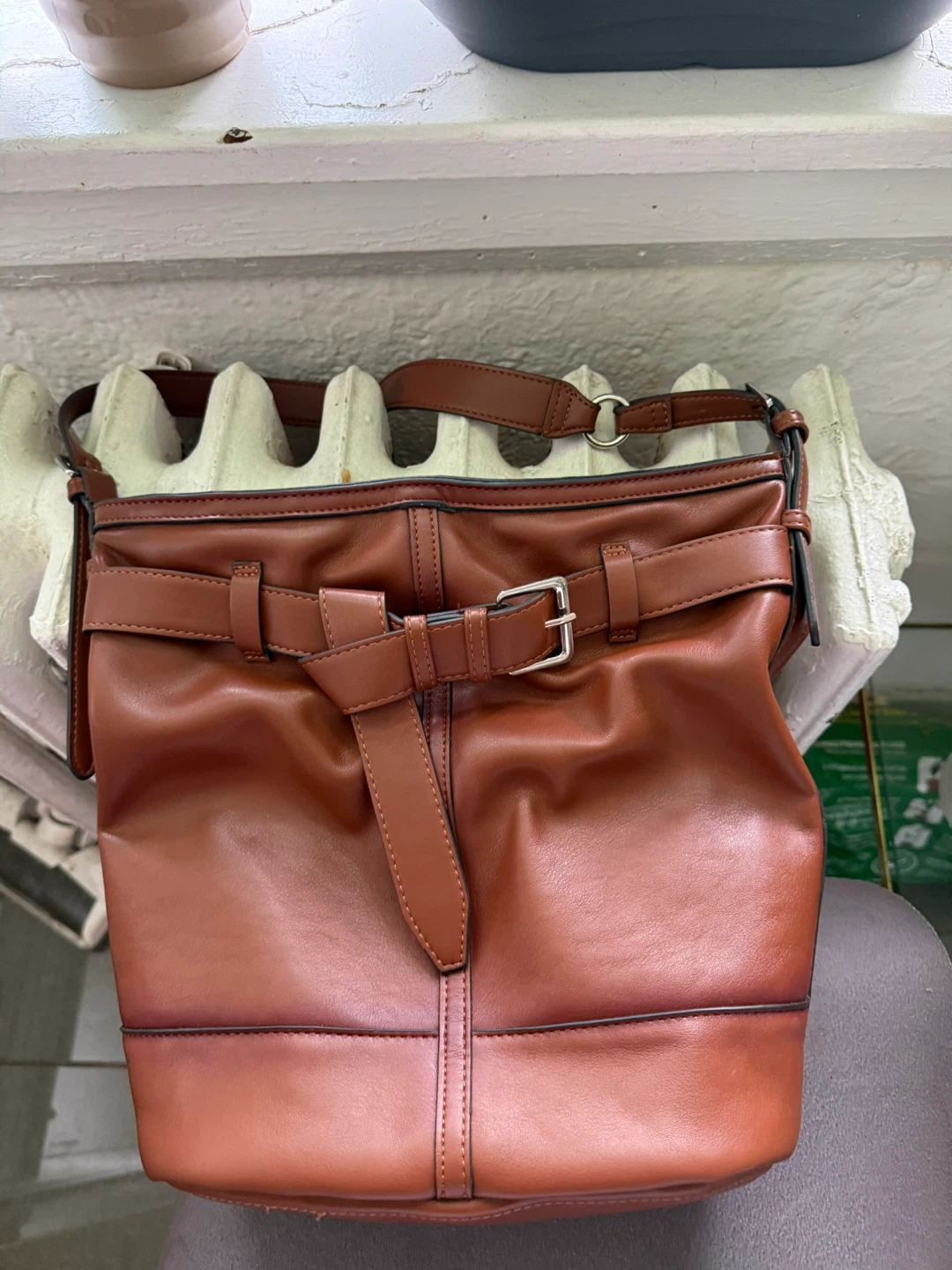 Brown Faux Leather Bucket Bag - photo 2