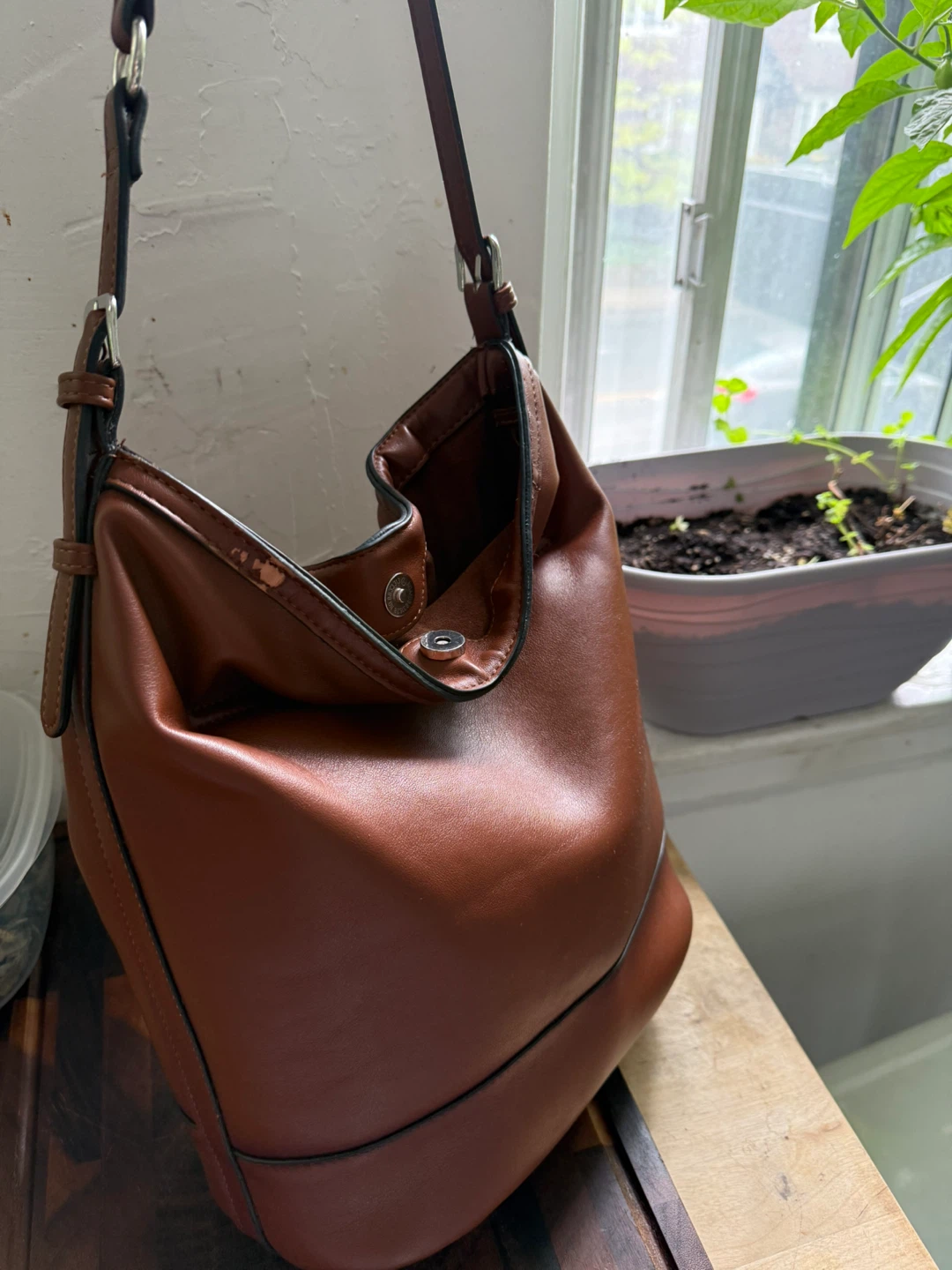Brown Faux Leather Bucket Bag - photo 3