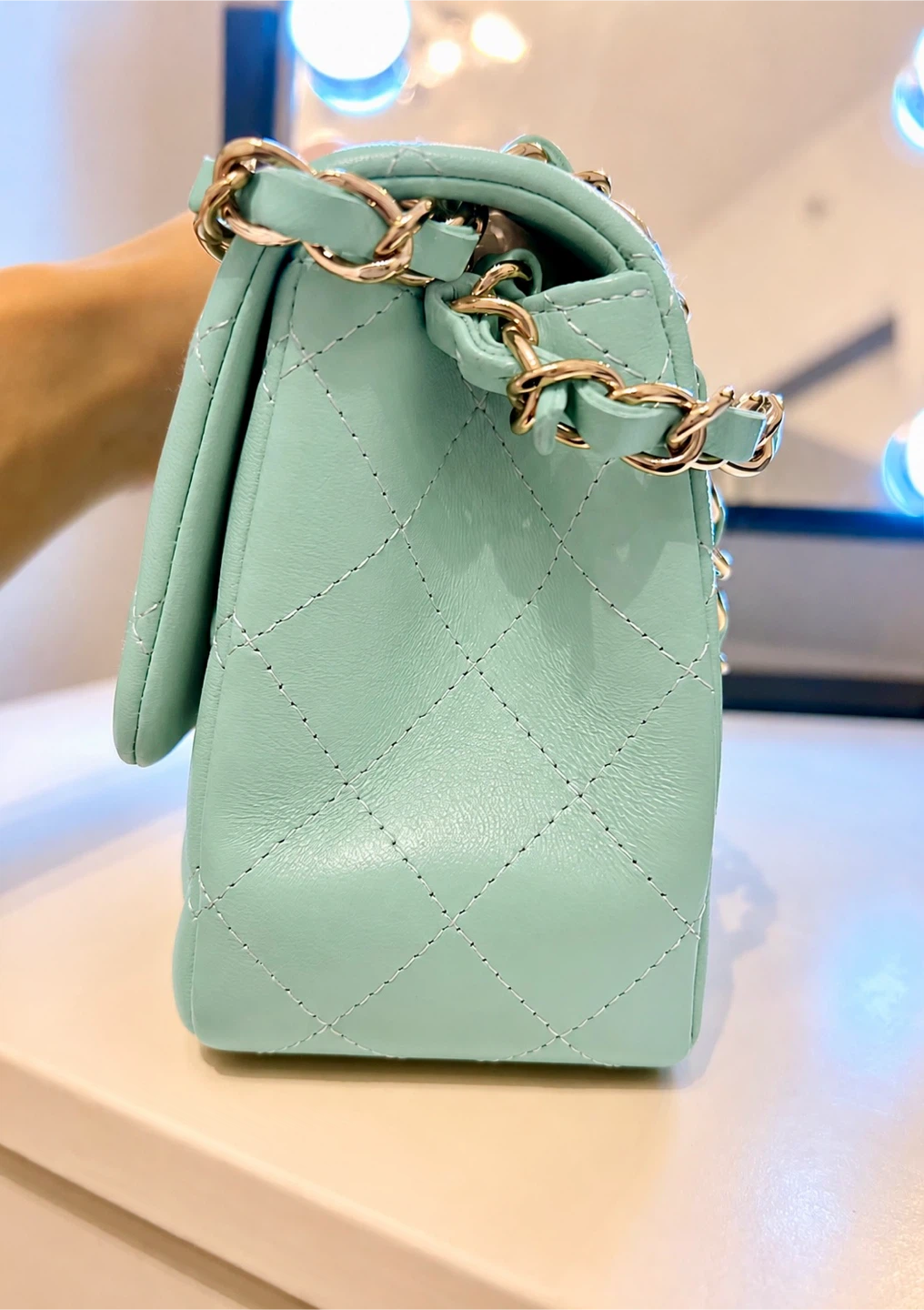 New condition Chanel Mini Square Flap in Mint Green - photo 2