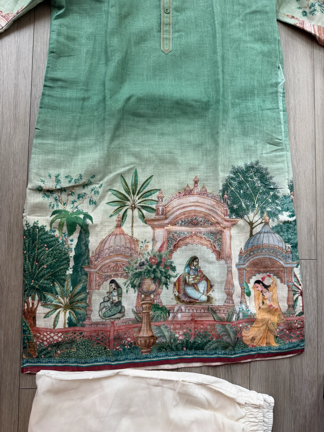 Green Printed Kurta and Trouser Set - photo 2