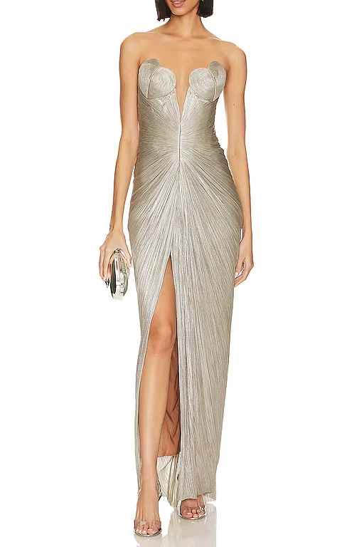 Maria Lucia Hohan metallic silver strapless gown