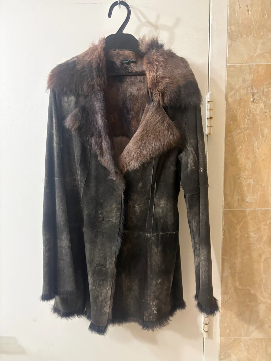 Genuine Shearling Mouton Coat Fur Lined Jacket Brown US S
