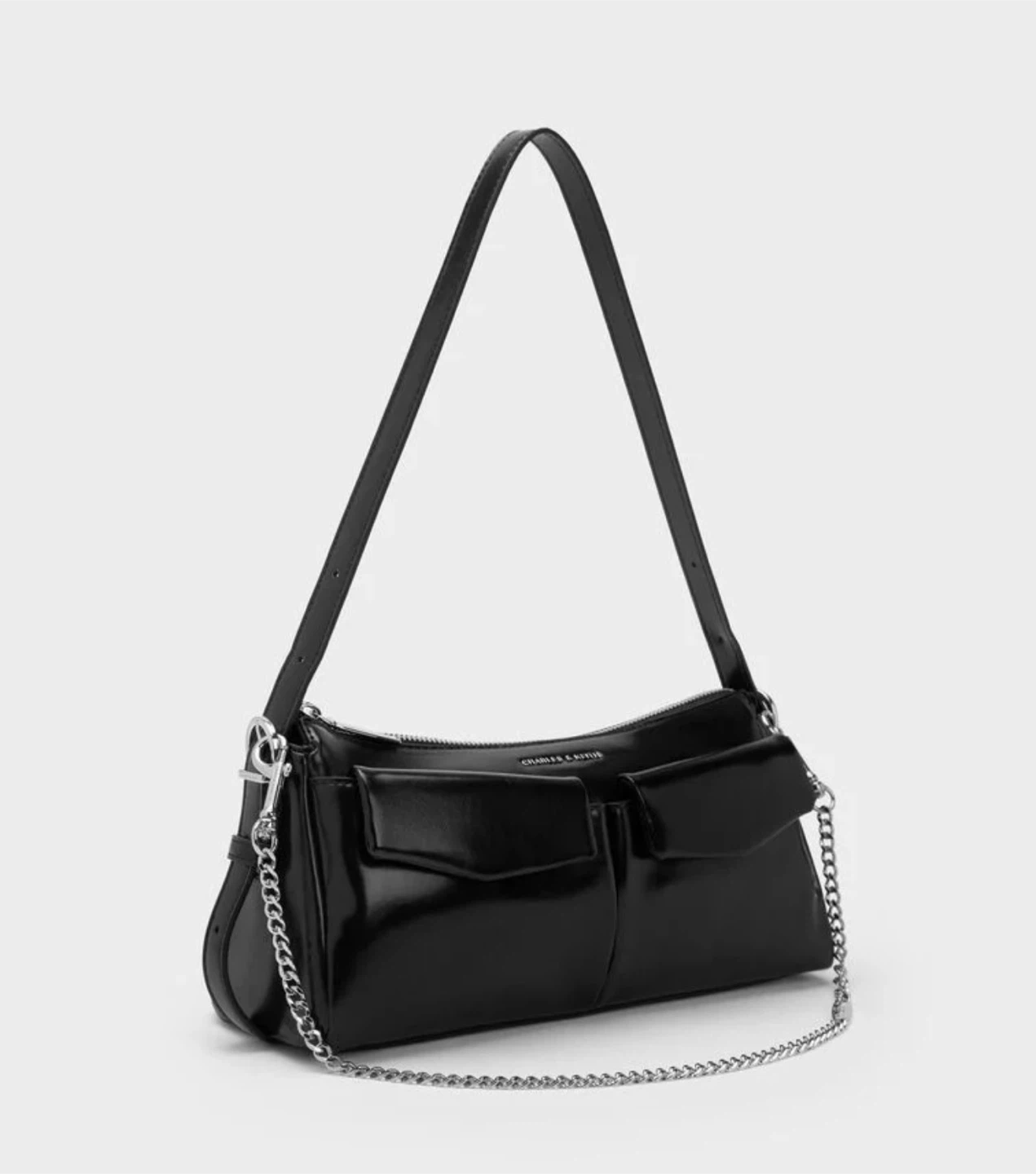 Charles & Keith Black Rachel Front-Pocket Chain Shoulder Bag - photo 4