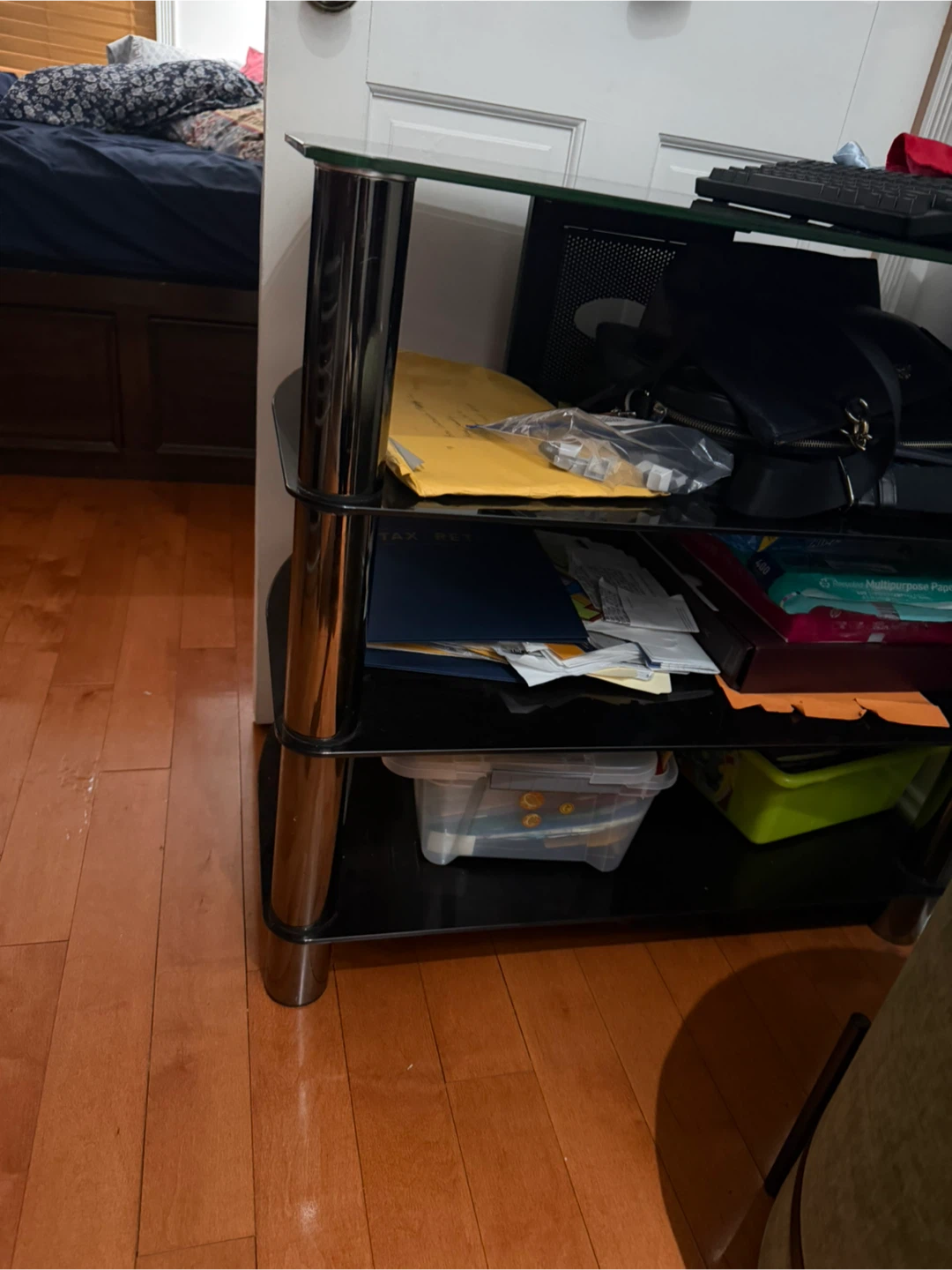 Three-Tier Glass and Chrome Shelving Unit