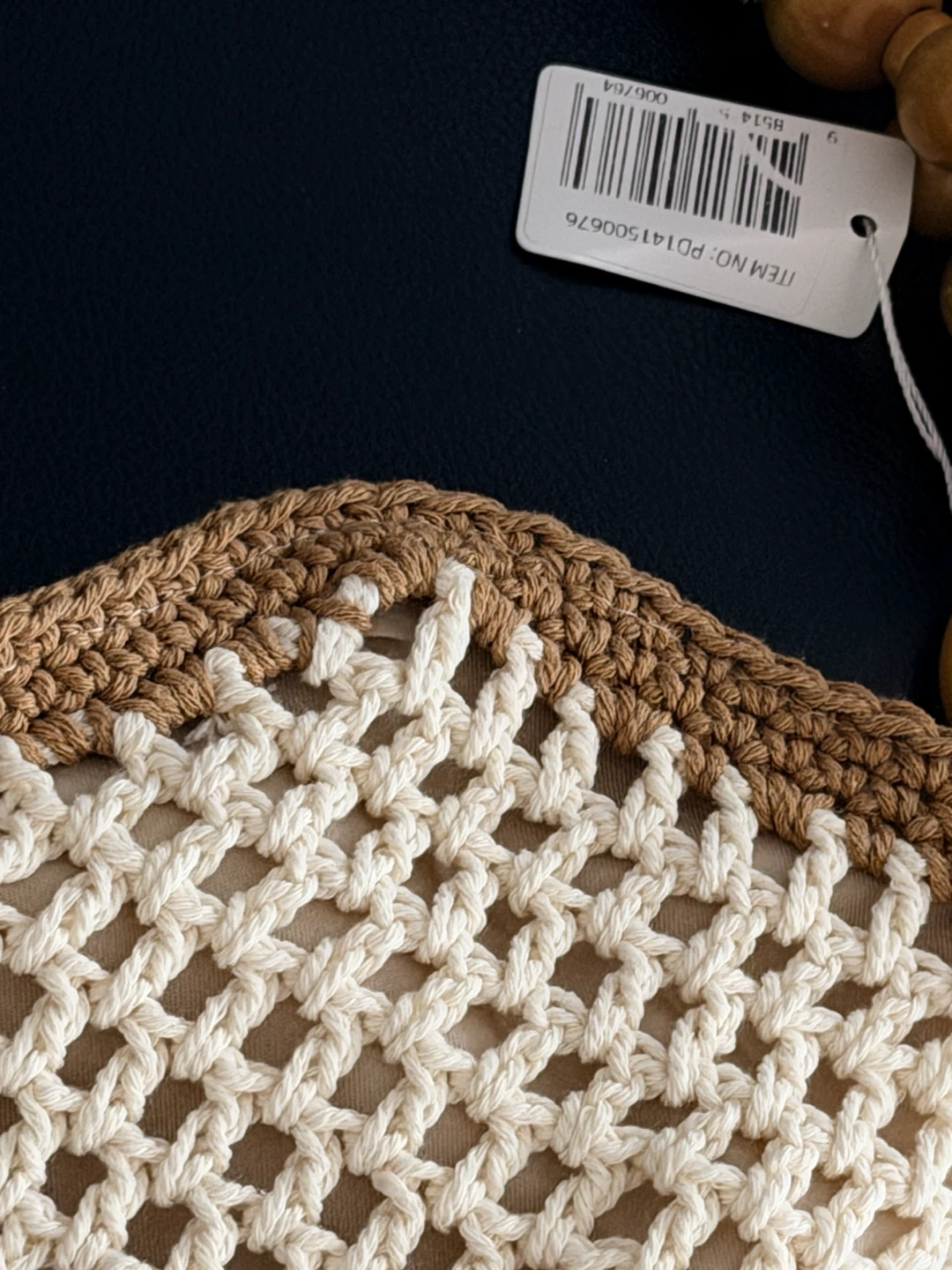 Crocheted Tote Bag with Wooden Beads