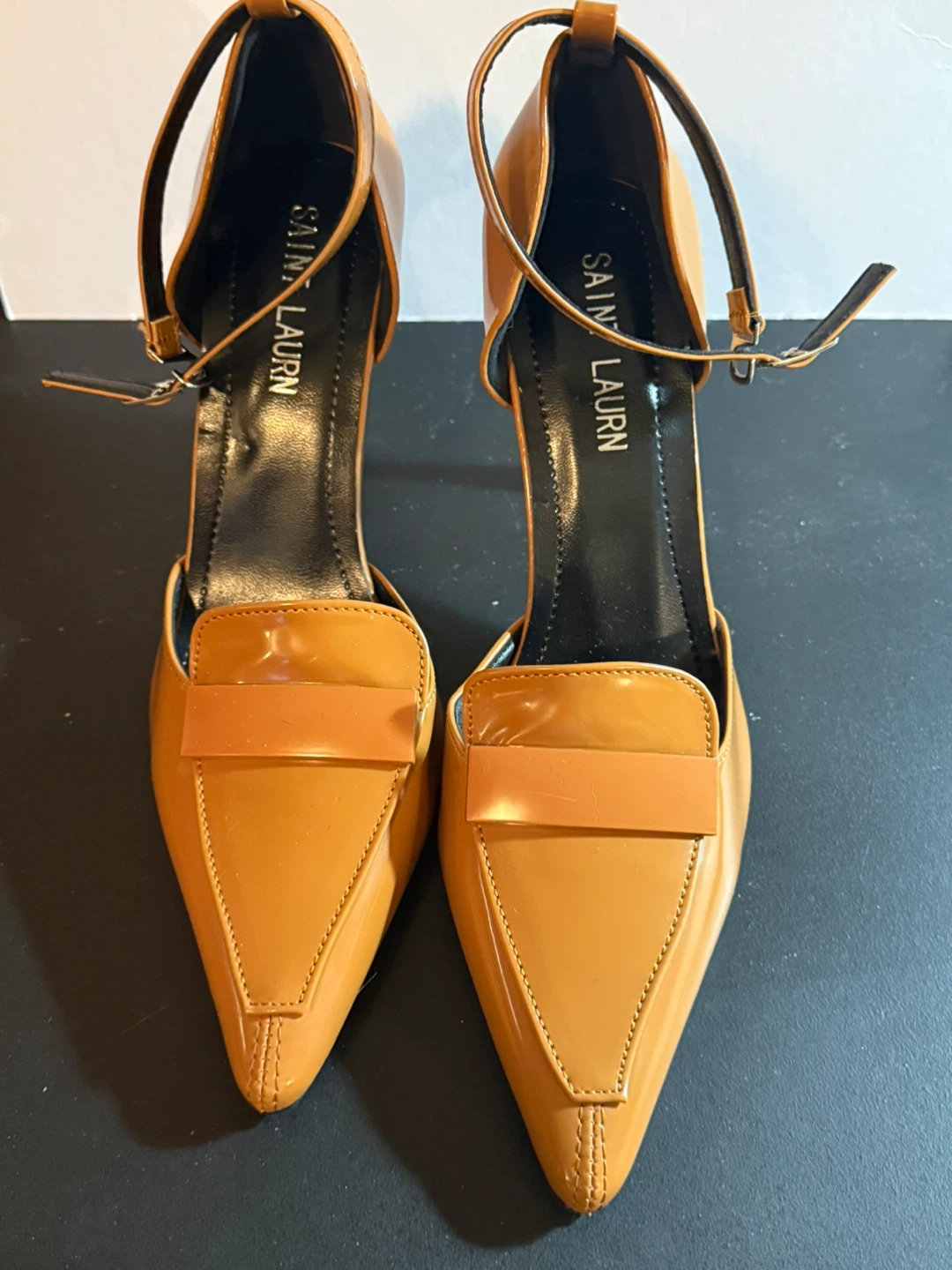 Saint Lauren Tan Patent Heeled Loafers - photo 2