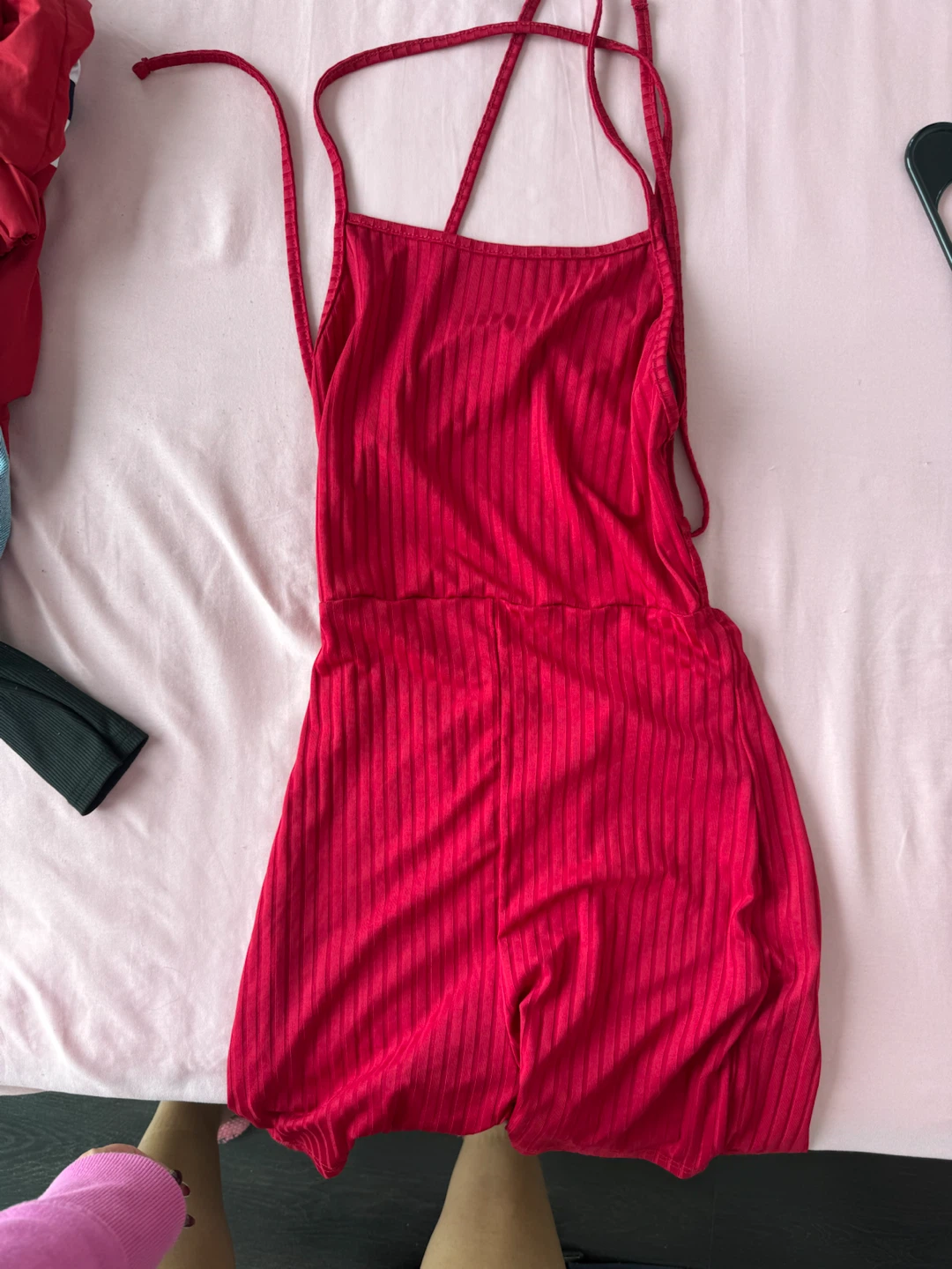 Red Ribbed Halter Romper