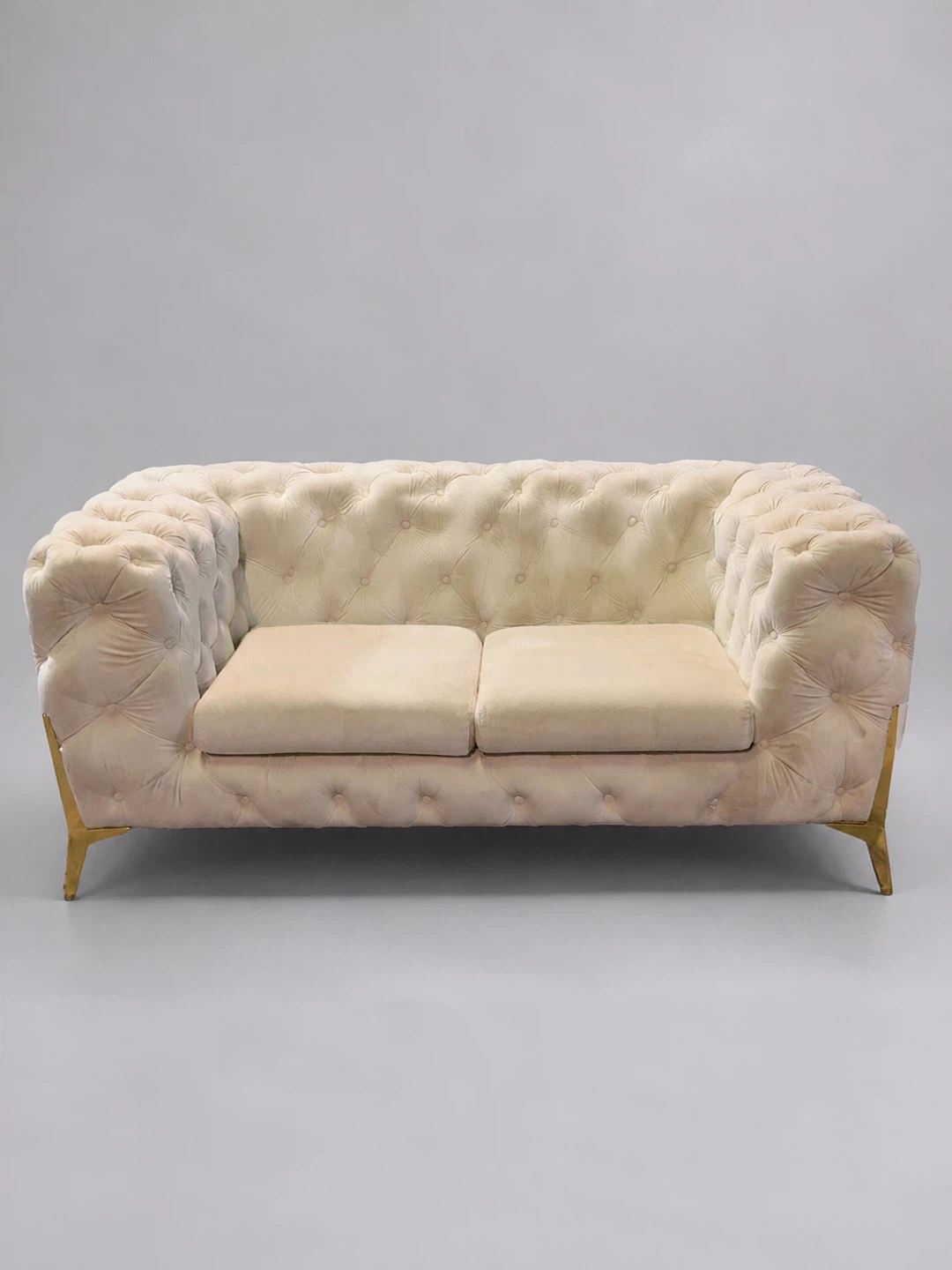 Elegant Cream Velvet Tufted Loveseat