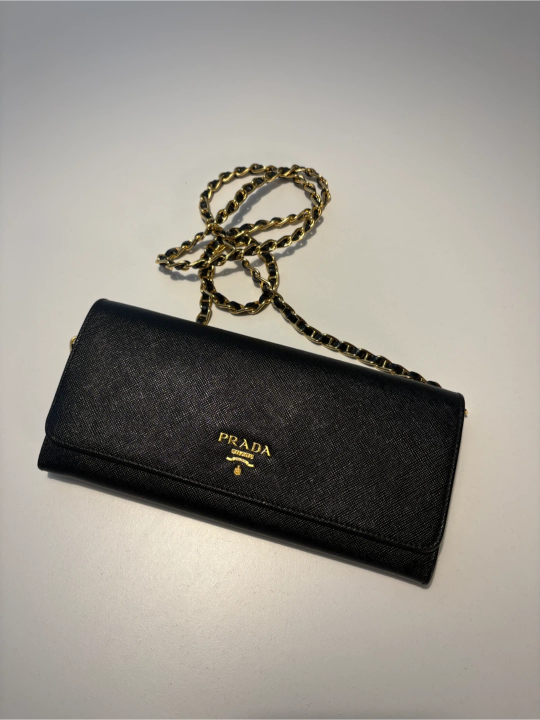 Prada Black Saffiano Leather Chain Wallet