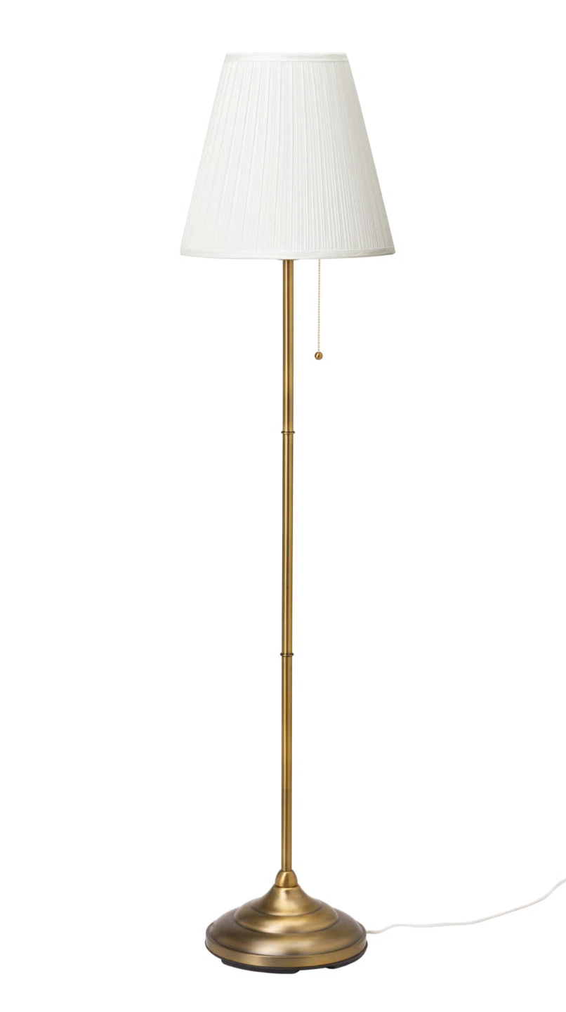 Brass finish floor lamp with white pleated shade