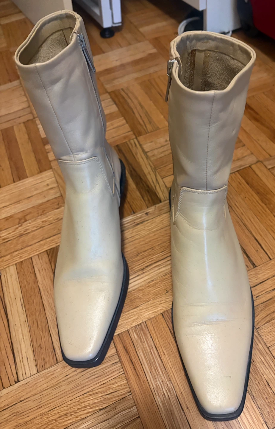 Zara Cream Leather Ankle Boots (Size 9)