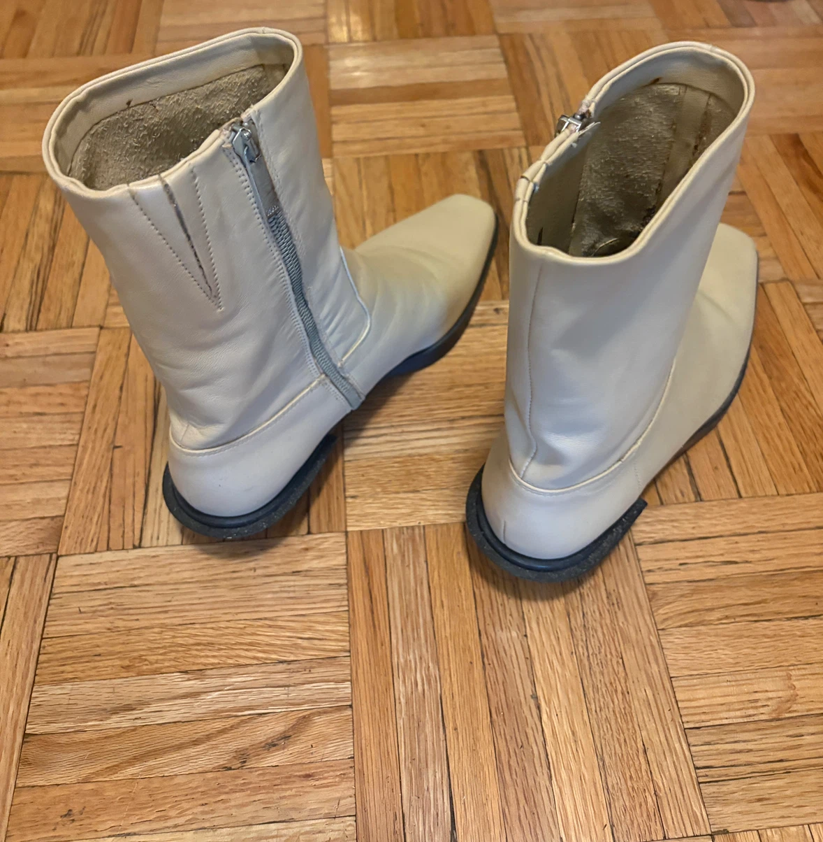 Zara Cream Leather Ankle Boots (Size 9) - photo 2