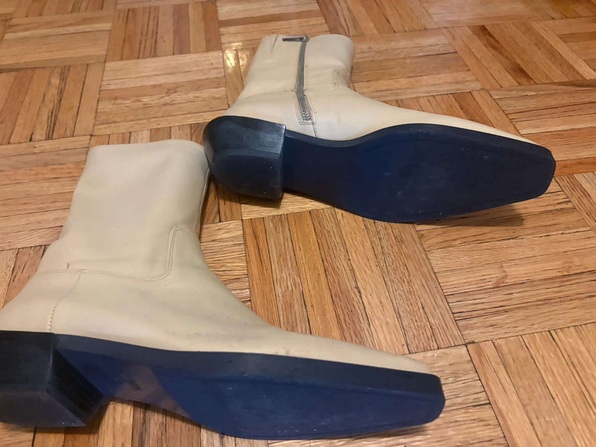 Zara Cream Leather Ankle Boots (Size 9) - photo 3