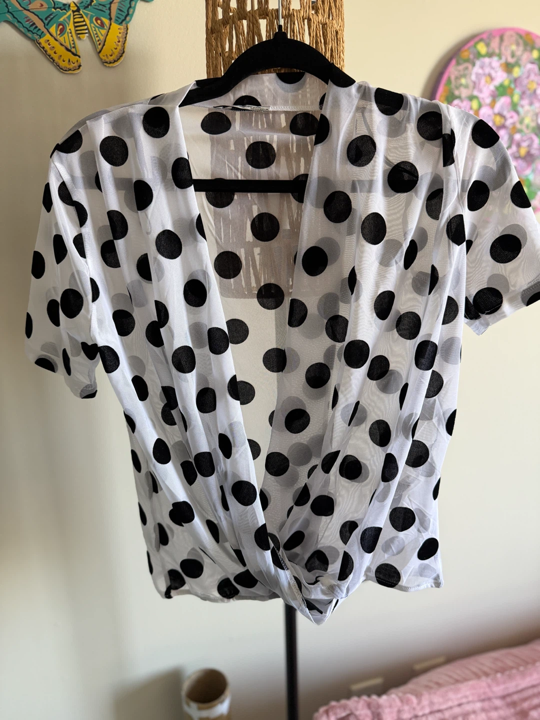 Zara Trafaluc Polka Dot Mesh Top