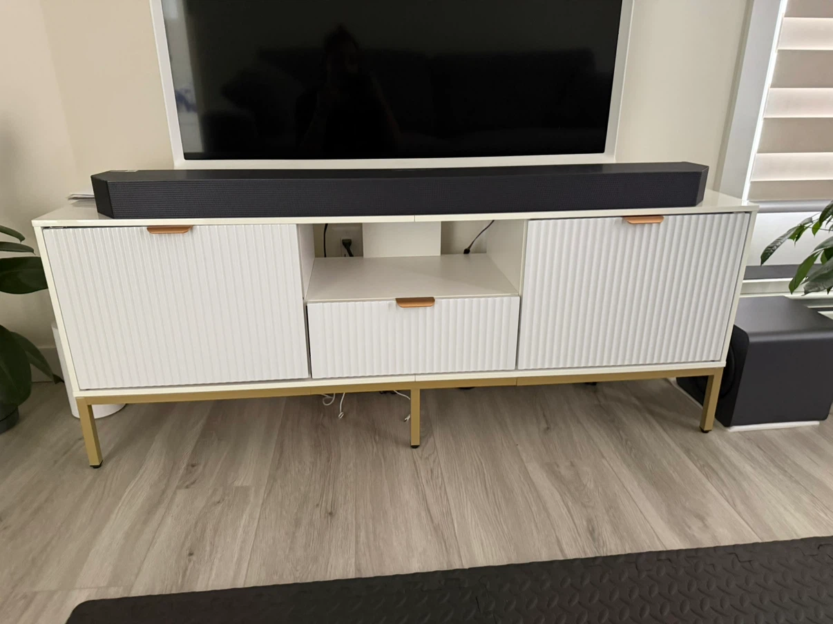 Moving Sale - White TV Stand with Gold Legs